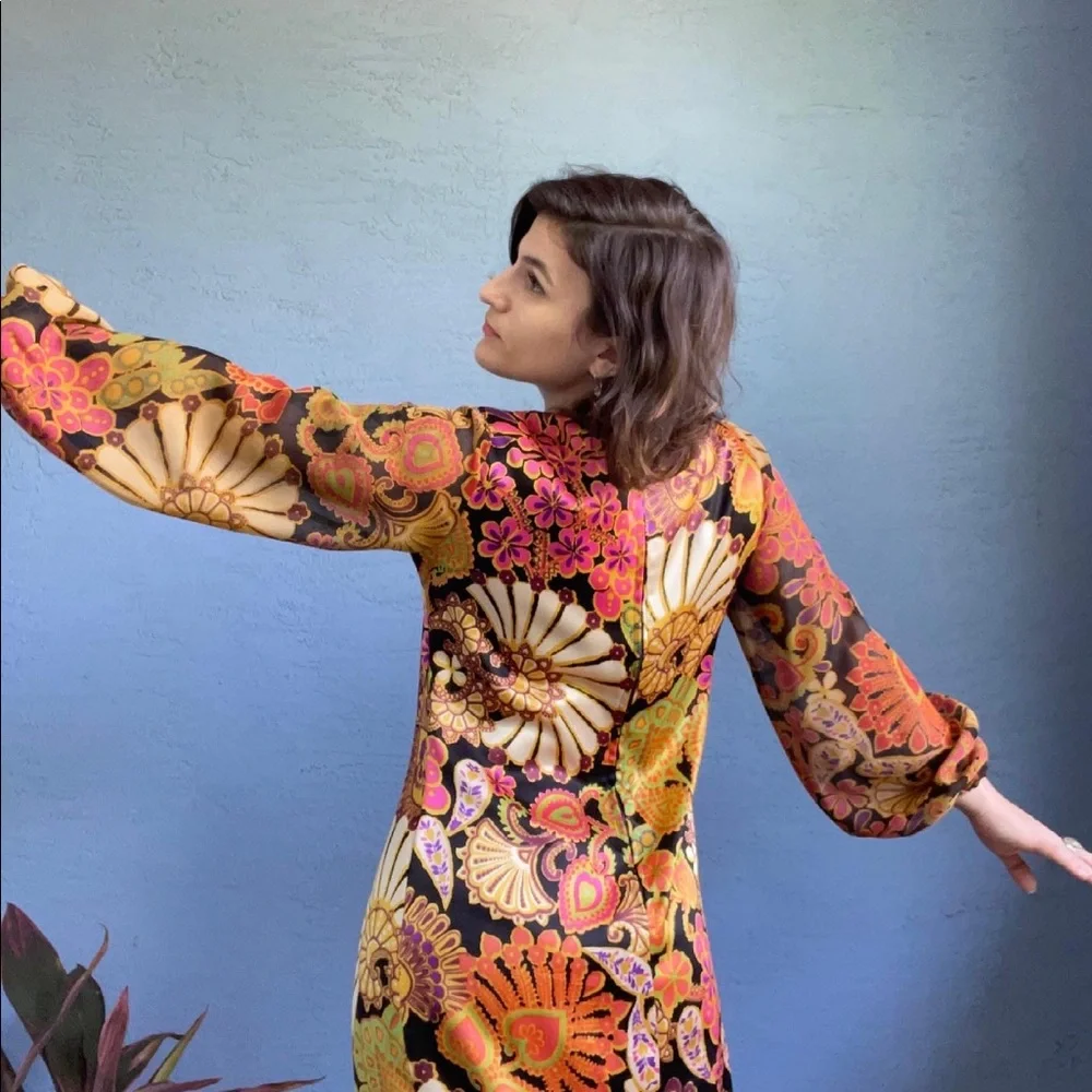 70s Retro Psychedelic Print Floral Maxi Dress - Picture 5 of 8